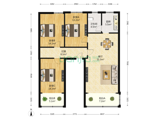 怡景家园 3室1厅1卫 130平方