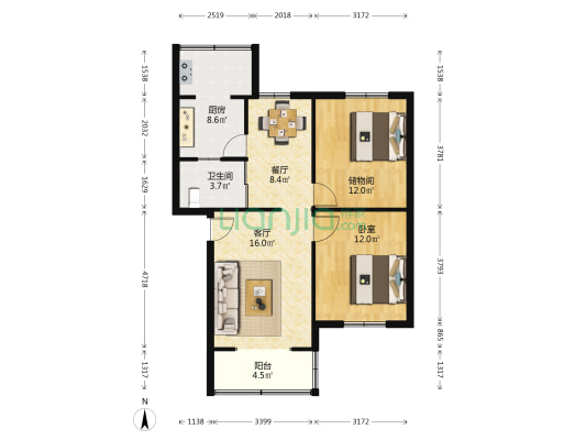 幸福小区 1室2厅1卫 71平方