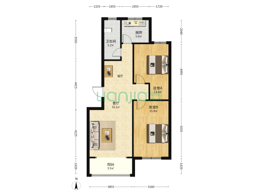 蓉德山庄 2室1厅1卫 89平方