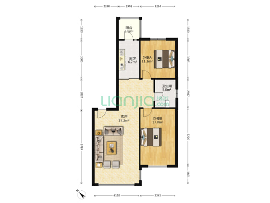 群力家园A区 2室1厅1卫 115平方