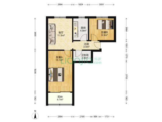 嘉定路 2室1厅1卫 68平方