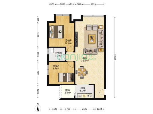 星辰中心 2室1厅1卫 85平方