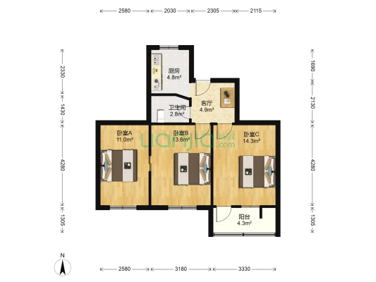 桃园新村 3室1厅1卫 69平方