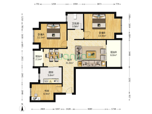光明上海公馆 3室1厅1卫 106平方