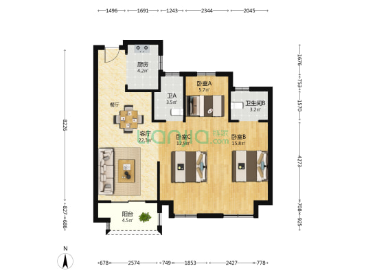 奥山国香樾里 3室1厅2卫 89平方