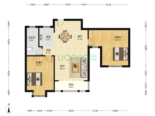 洋港嘉苑 2室2厅1卫 119平方