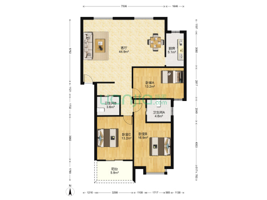文澜苑 3室1厅2卫 128平方