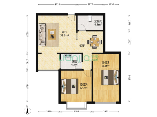 中铁尚水苑 2室1厅1卫 89平方