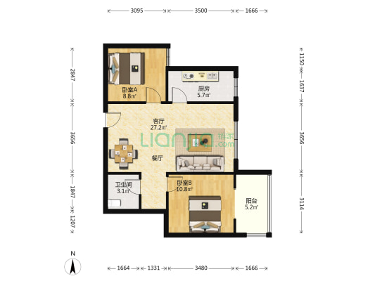 正尚盛世家合 2室1厅1卫 81平方