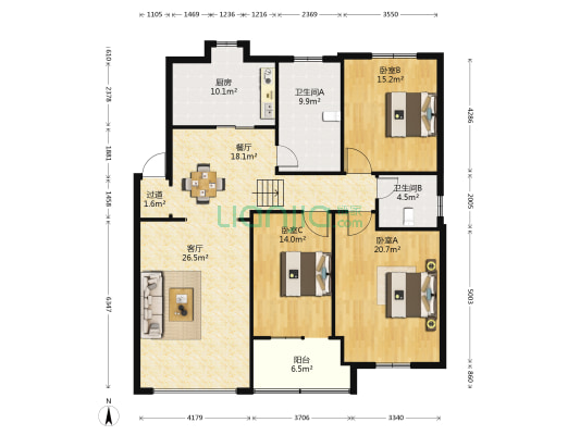 盐业公司家属院 3室2厅2卫 142平方