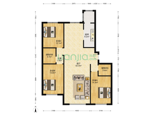 龙鑫小区 3室1厅0卫 158平方