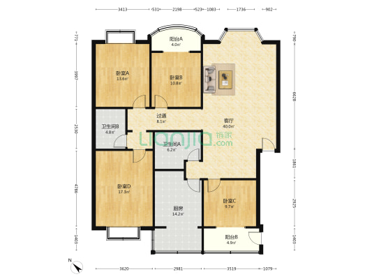 向阳花园A区 4室1厅2卫 149平方