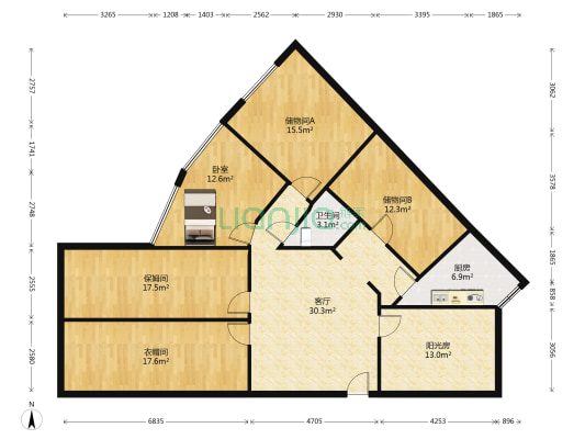 阳光苑(阳光苑) 1室1厅1卫 148平方