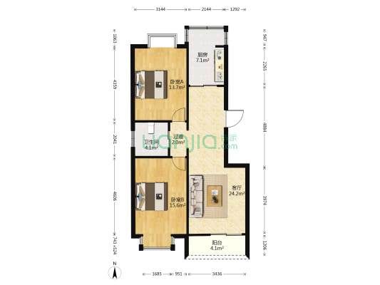 观水兰庭 2室1厅1卫 87平方
