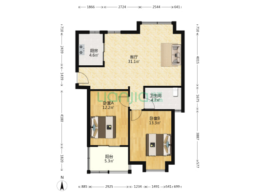 建发善水湾花园三期 2室1厅1卫 92平方