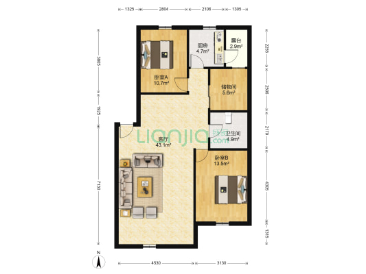 大学城小区 2室1厅1卫 104平方