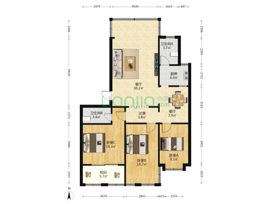 金海大厦（秀华路48号） 3室2厅2卫 119平方