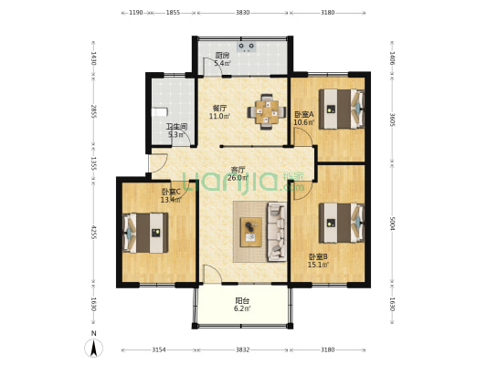 驿城区税务局家属院 3室2厅1卫 104平方