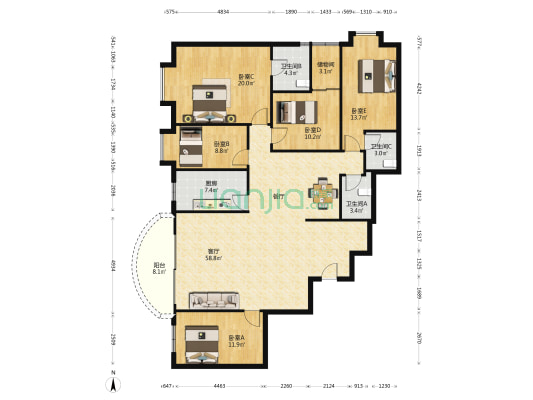 国华新银广场 5室1厅3卫 202平方