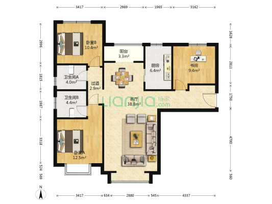 五矿榕园 3室1厅2卫 127平方