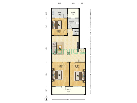 省监狱局住宅楼（甘南路） 3室1厅2卫 116平方