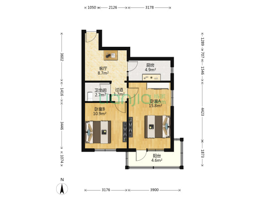 关东店北街 2室1厅1卫 63平方
