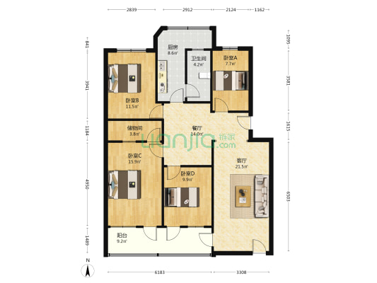 寺右一横路 4室2厅1卫 123平方