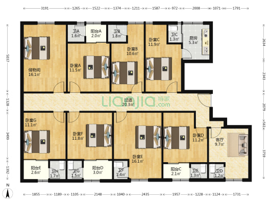 泉塘小区 7室1厅8卫 209平方