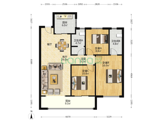 中南漫悦湾 3室1厅2卫 120平方