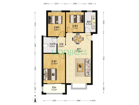 堰东小区 3室1厅1卫 91平方