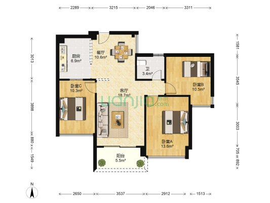 汇东郦城 3室2厅1卫 82平方