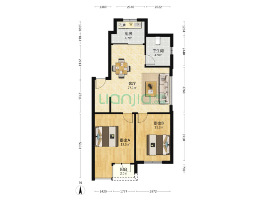 富力城 2室1厅1卫 83平方