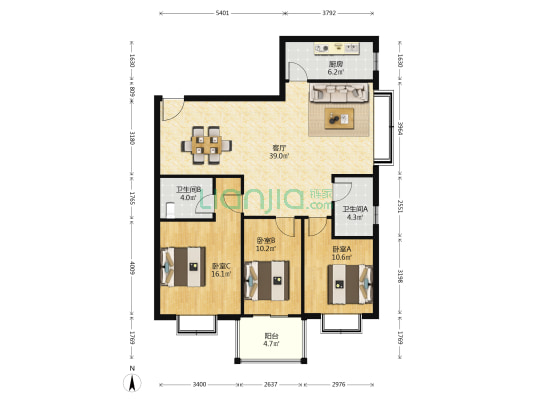 紫薇苑 3室1厅2卫 113平方