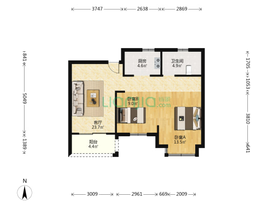 聪园锦里 2室1厅1卫 81平方