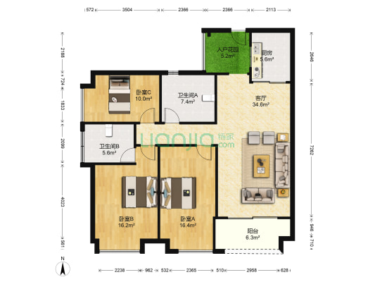 佳兆业金域花园 3室1厅2卫 111平方