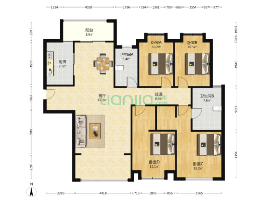 运达会展湾 4室1厅2卫 173平方