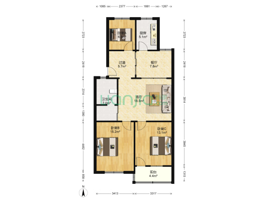 滨河小区 3室2厅1卫 103平方