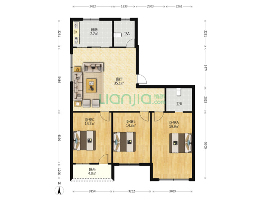 建荣公寓 3室1厅2卫 131平方