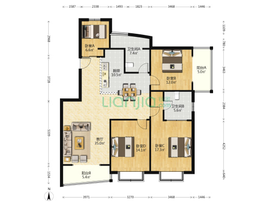 凯旋都市花园 4室1厅2卫 147平方