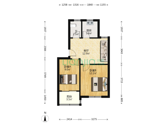 盛家新村 2室1厅1卫 54平方