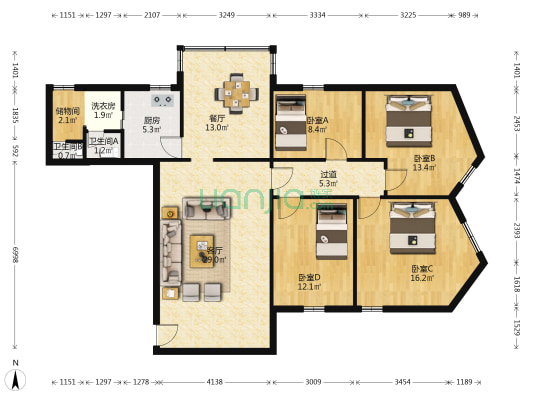 南新路23号 4室2厅2卫 135平方