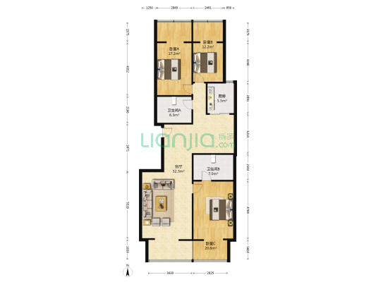 贵通润园南区 3室1厅2卫 163平方