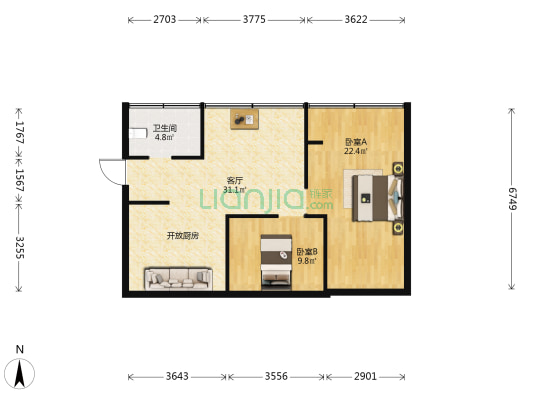 德恩公寓 2室1厅1卫 89平方