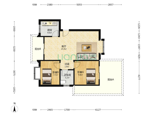 青城两河山庄 2室1厅1卫 72平方