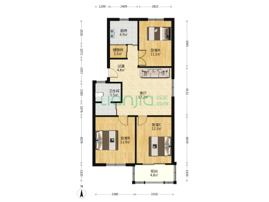 长丰南路54号 3室1厅1卫 91平方