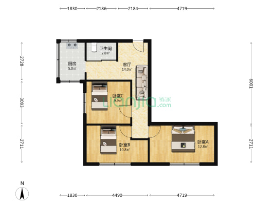 久安社区 3室1厅1卫 72平方