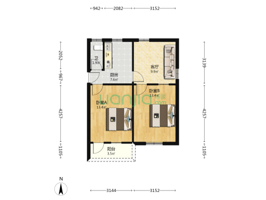 苑亭路 2室1厅1卫 63平方