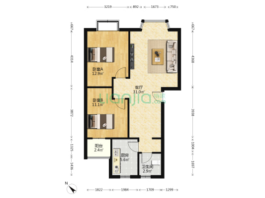欧城绿园 2室1厅1卫 84平方
