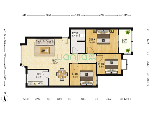 公交苑 3室1厅1卫 96平方