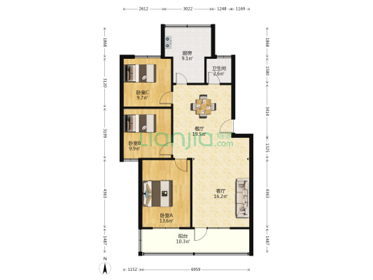 铜网厂家属院 3室2厅1卫 100平方